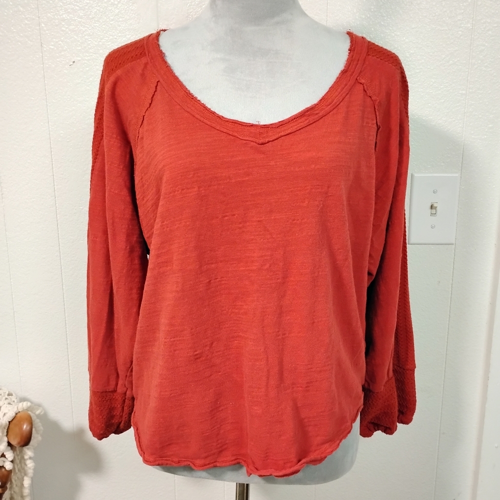 Umgee 1XL Rust Top 3/4 Sleeve Boho Coquette Fall